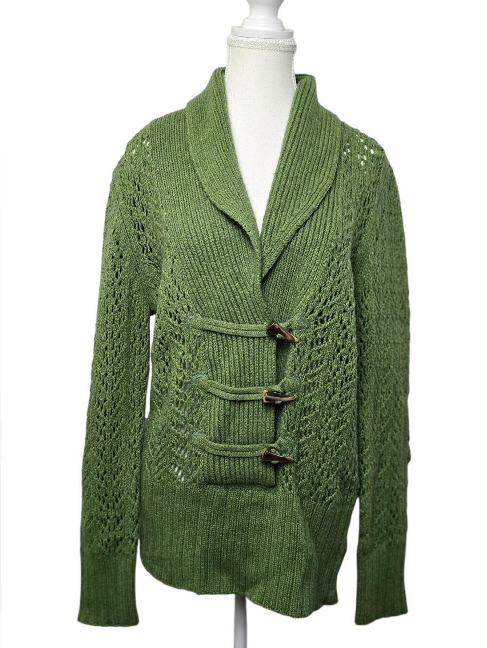 Old Navy Women's Vintage Olive Green Knit Sweater Shawl Collar Toggle Front XL